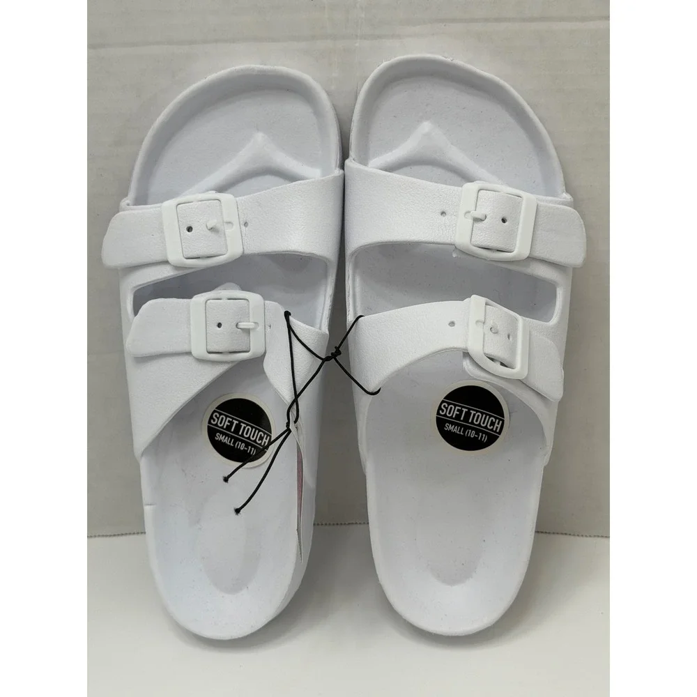 Bobbie Brooks Womens White EVA Double Buckle Slide Sandals Soft Touch Size 10-11